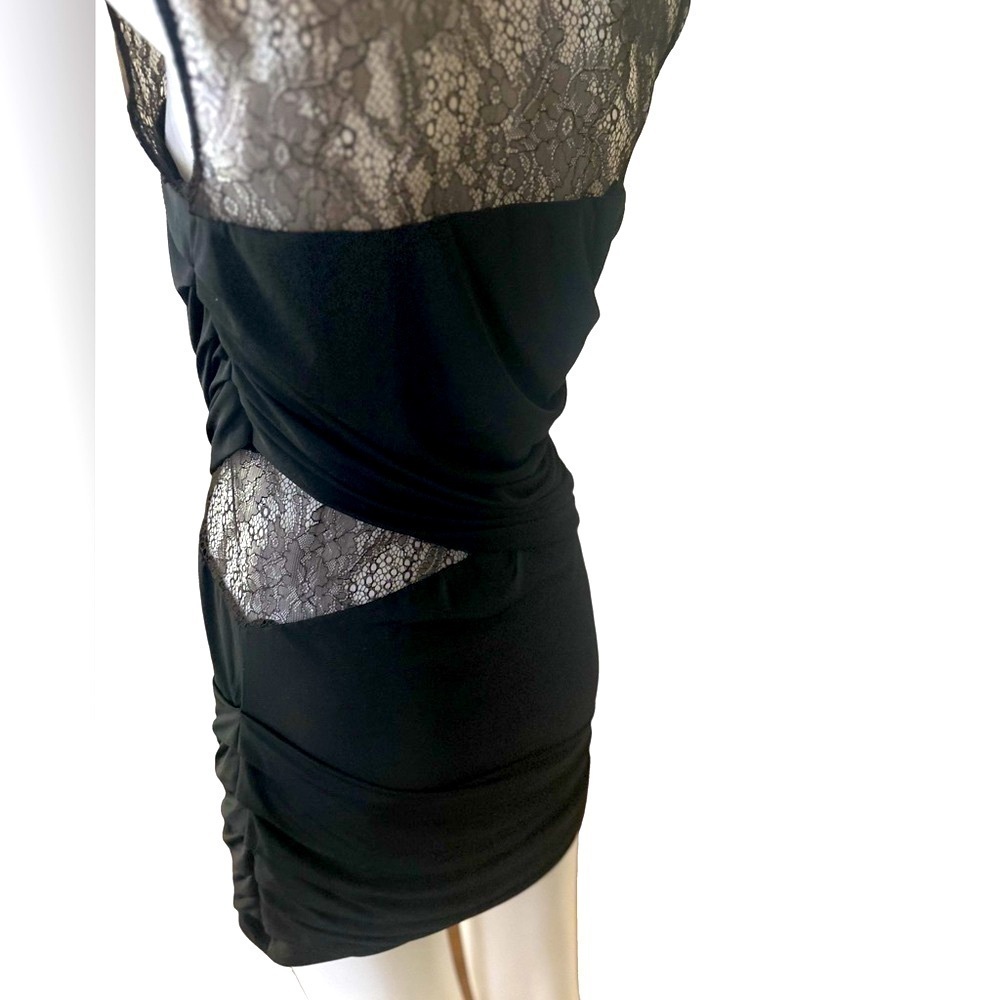 IRO Black Mini Dress Size Medium Crew Neck Cap Sleeve Lace Trim - Picture 10 of 16